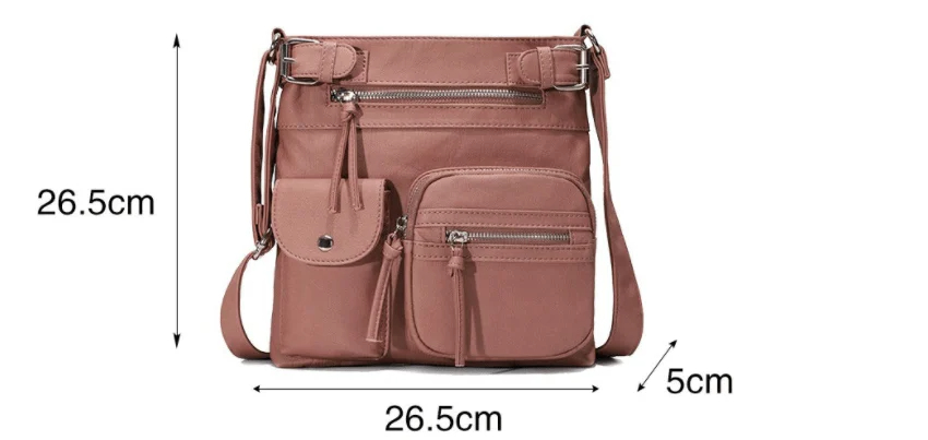 Multi-Pocket Crossbody Bag Soft Leather Shoulder Purse Bag