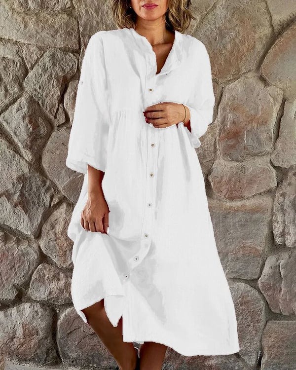 Cotton And Linen Loose Shirt Dress👗