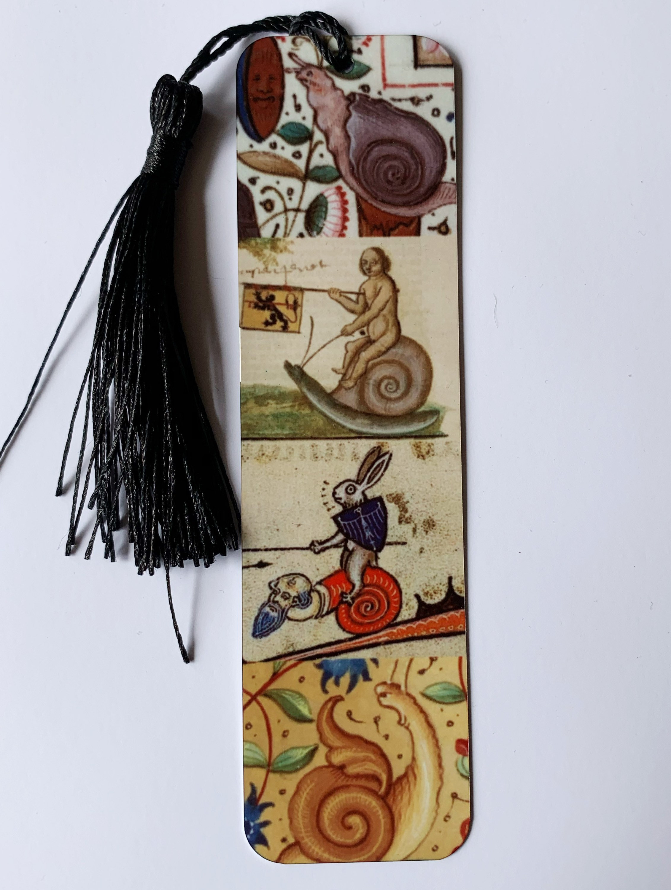 Medieval book narration painted pattern metal bookmark