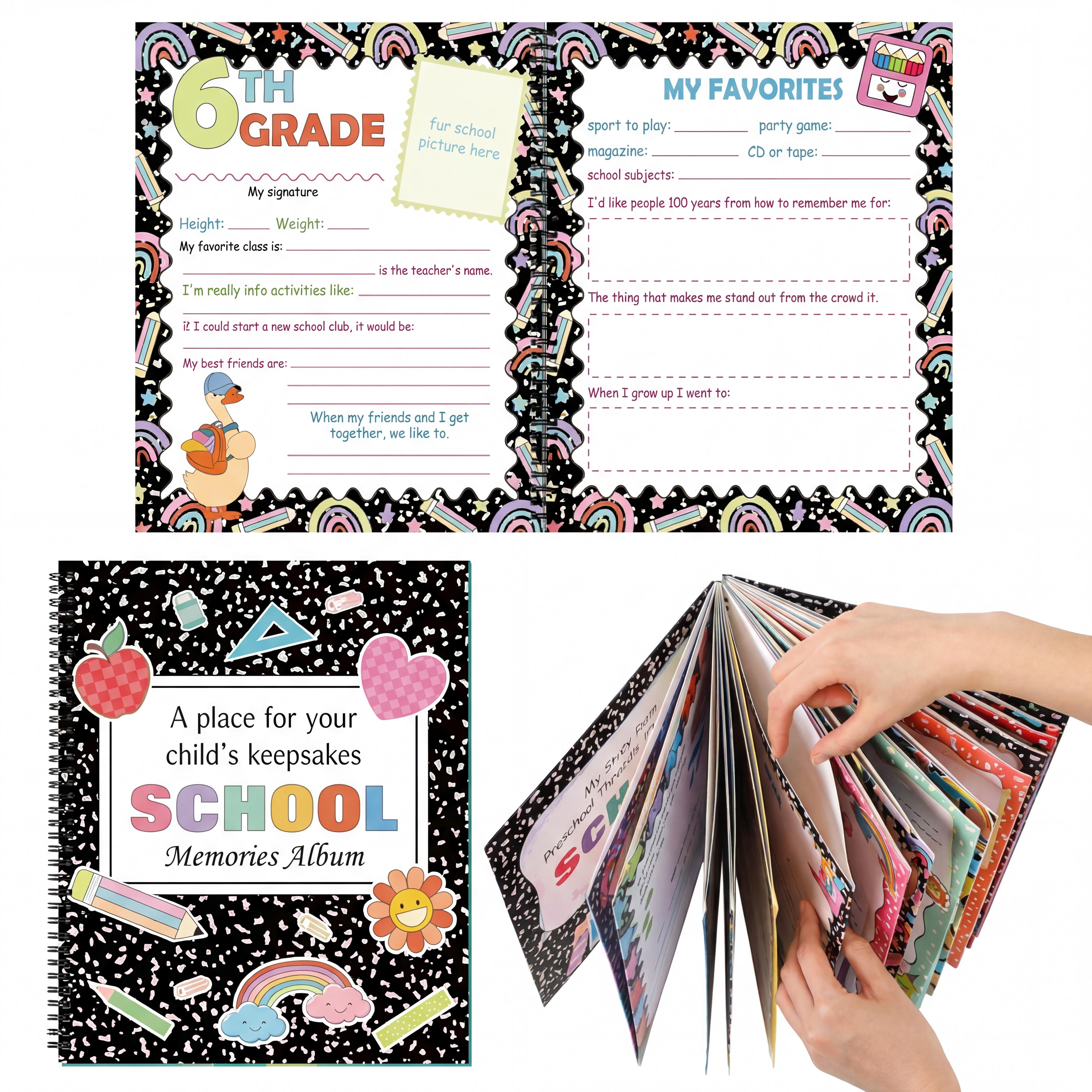 🖍️📄The School Years Memory Book – Keepsake Scrapbook from Preschool to 12th Grade with 14 Storage Pockets
