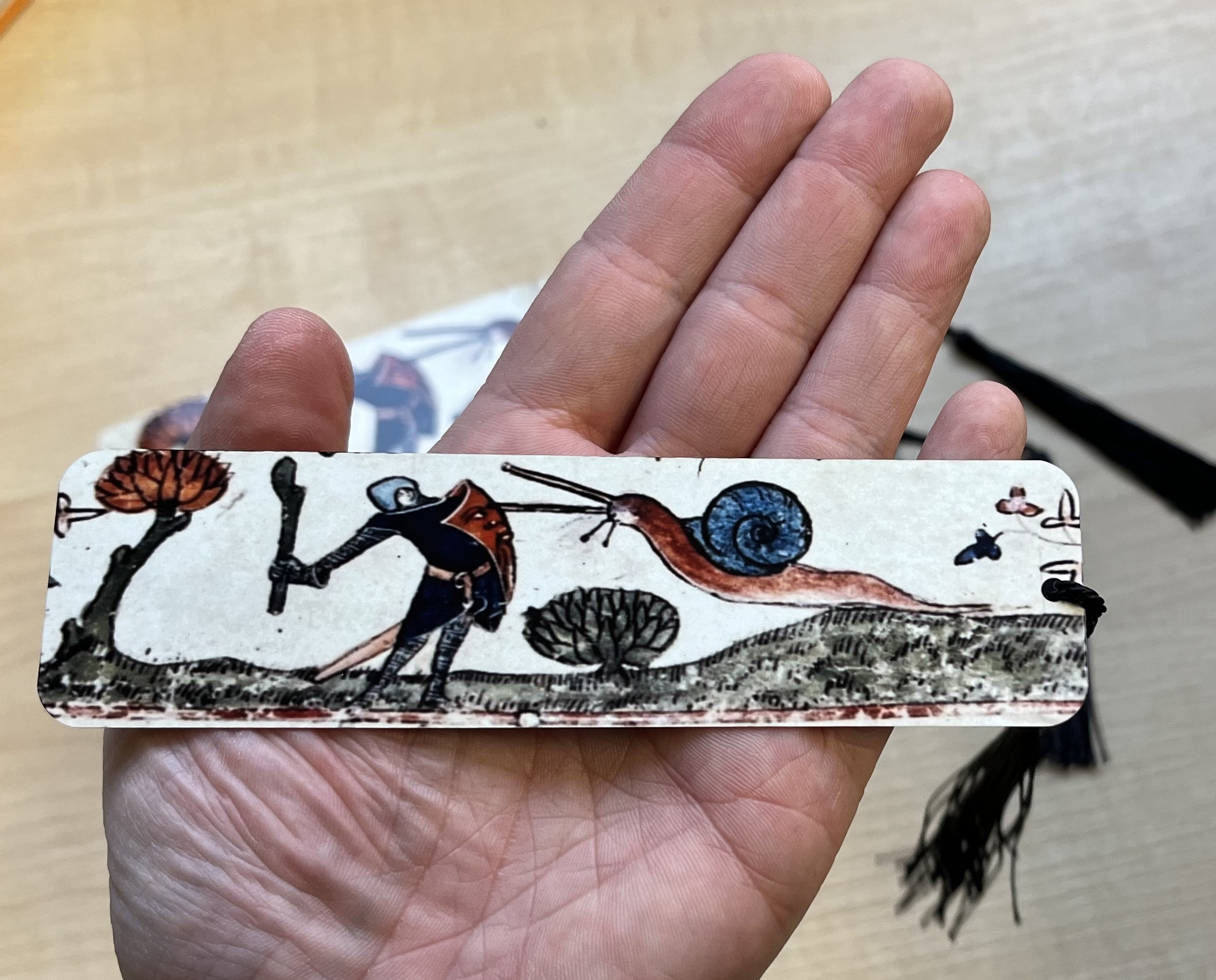 Medieval book narration painted pattern metal bookmark