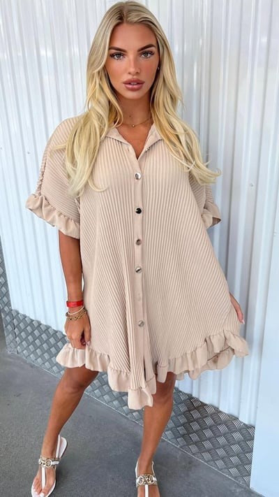 💖Hot Sale 50% OFF-Solid Color Ruffle Sleeve Shirt Dress