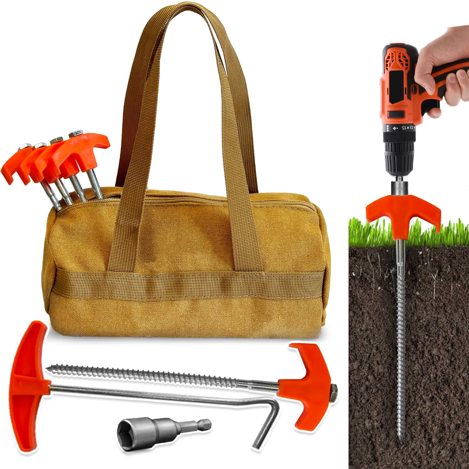 8" Screw in Tent Stakes - Ground Anchors Screw in