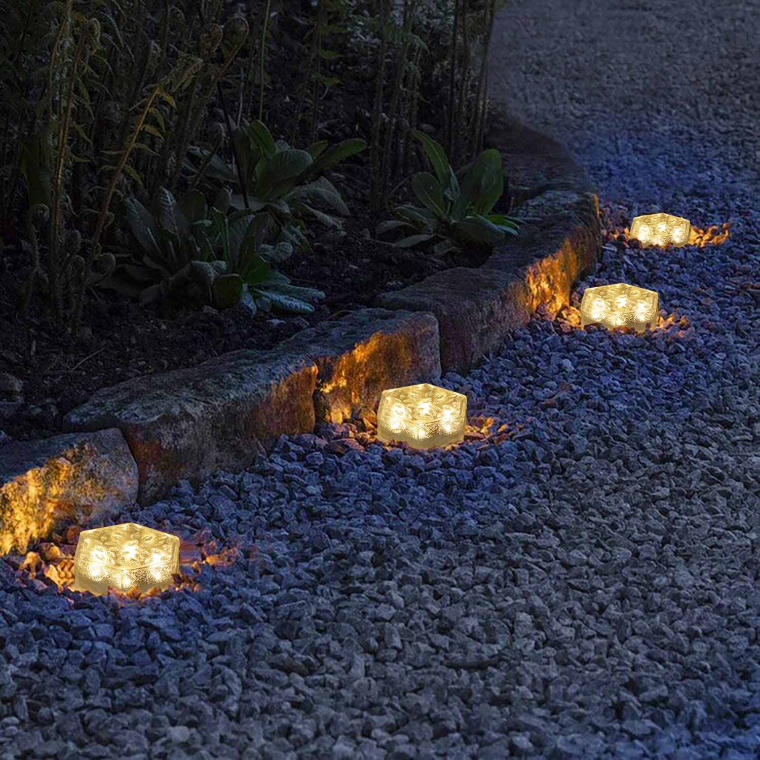 Solar LED Ice Cube Brick Waterproof Pathway Lights