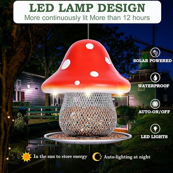 Mushroom Solar Bird Feeder -Bird Love's Choice🐦