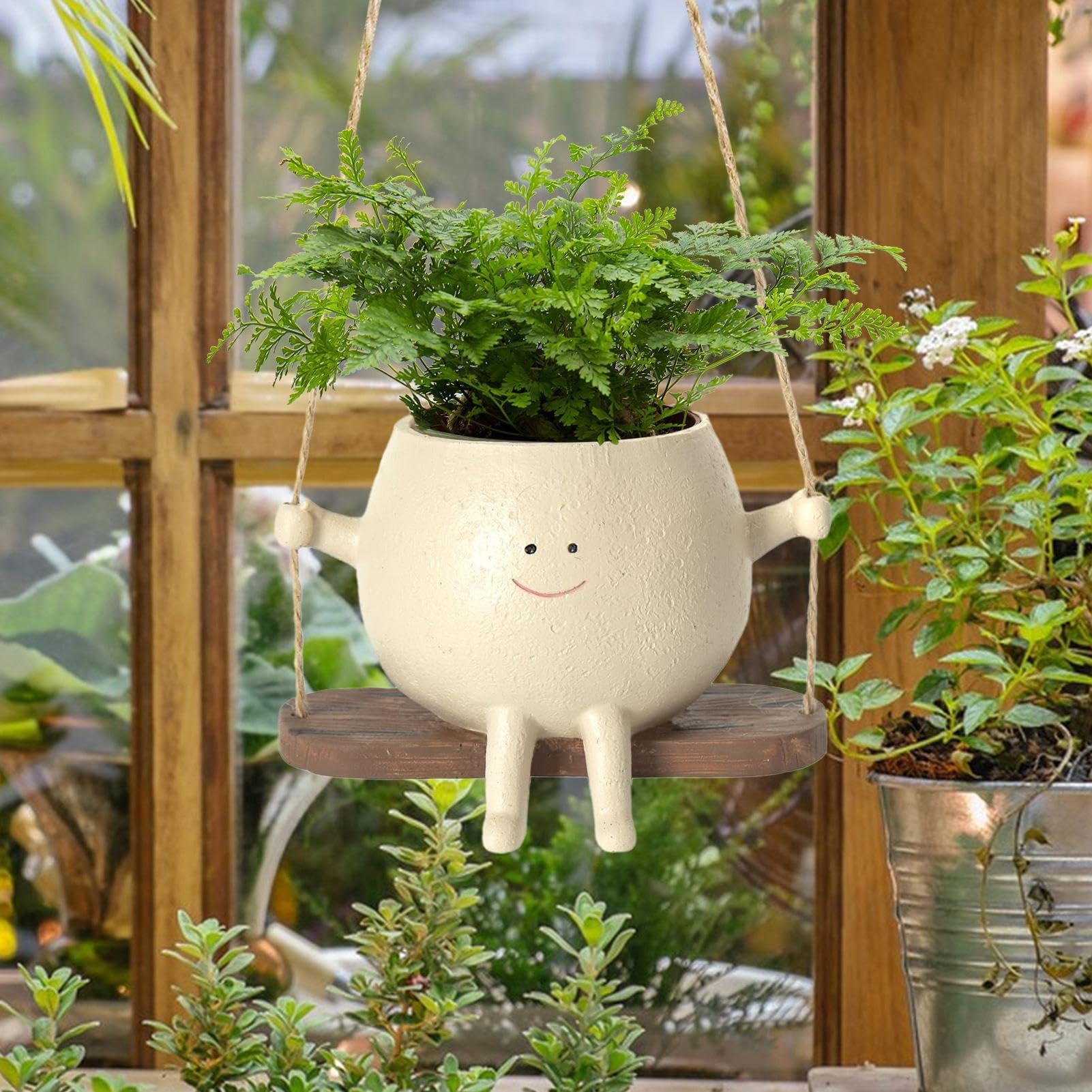 🌱Cute Planter-Smiling Man On A Swing😊
