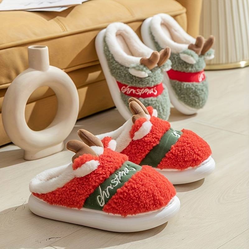 🎄HOT-SALE🎁Thick Sole Plush Christmas Elk Cotton Slippers