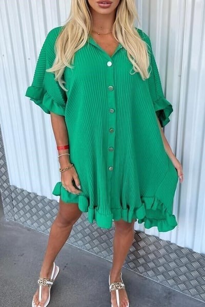 💖Hot Sale 50% OFF-Solid Color Ruffle Sleeve Shirt Dress