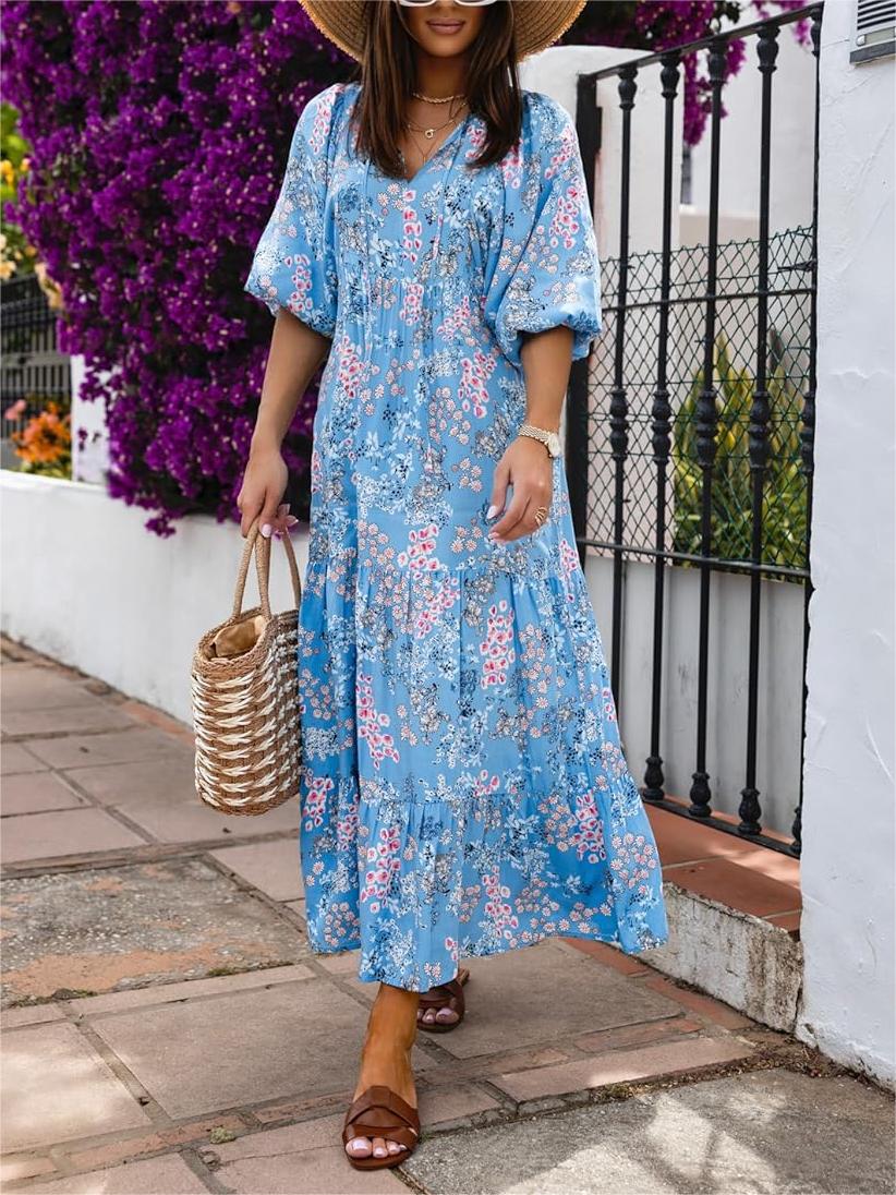 Women's Boho Puff Sleeve Maxi Dress (Buy 2 Free Shipping)