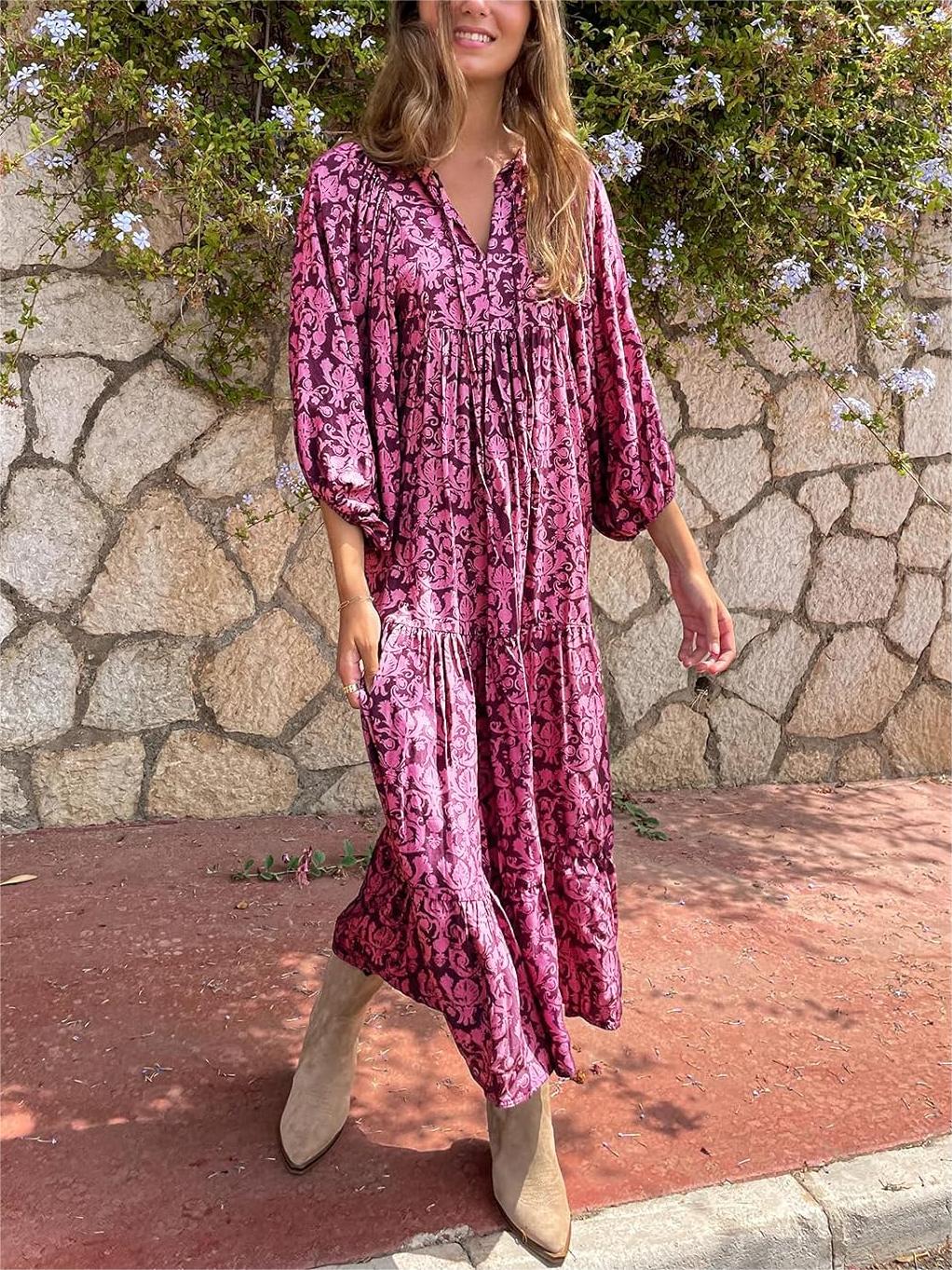 Women's Boho Puff Sleeve Maxi Dress (Buy 2 Free Shipping)