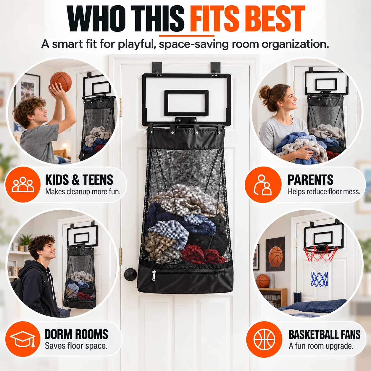 🏀 2-in-1 Door Hanging Laundry Basket with Basketball Hoop – Fun & Functional Storage!