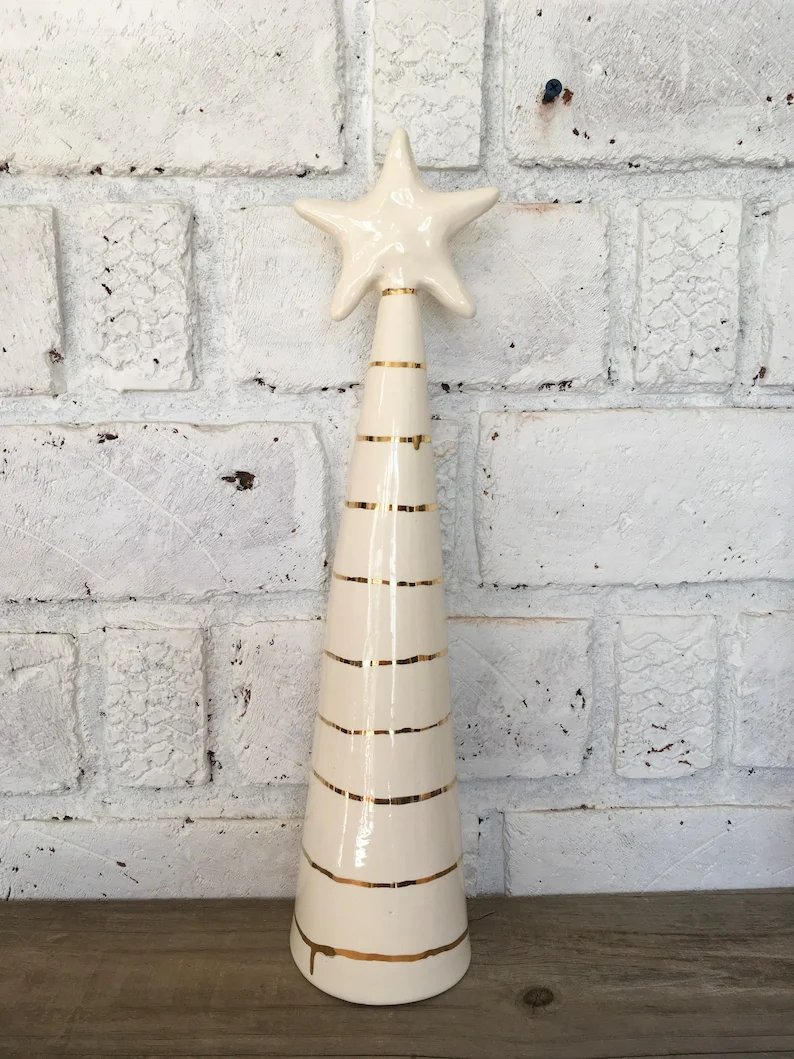 Ceramic Christmas Tree, Small Batch Pottery, Whimsical Christmas, happy art