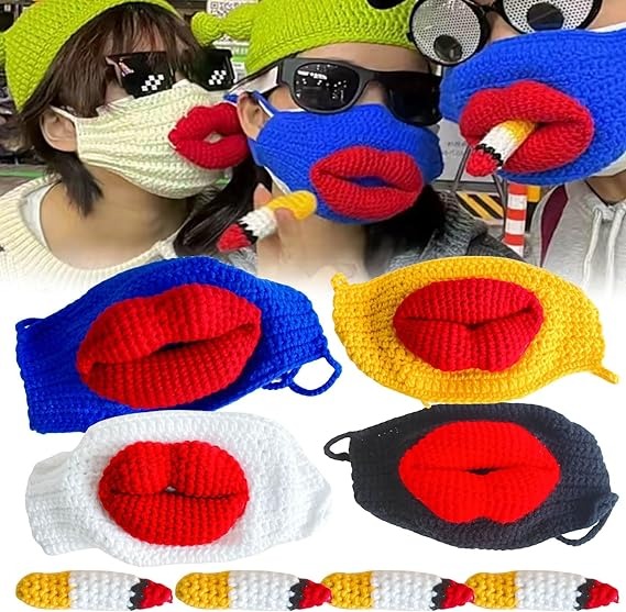 🤣Sausage Mouth Hand Knitted Mask👄