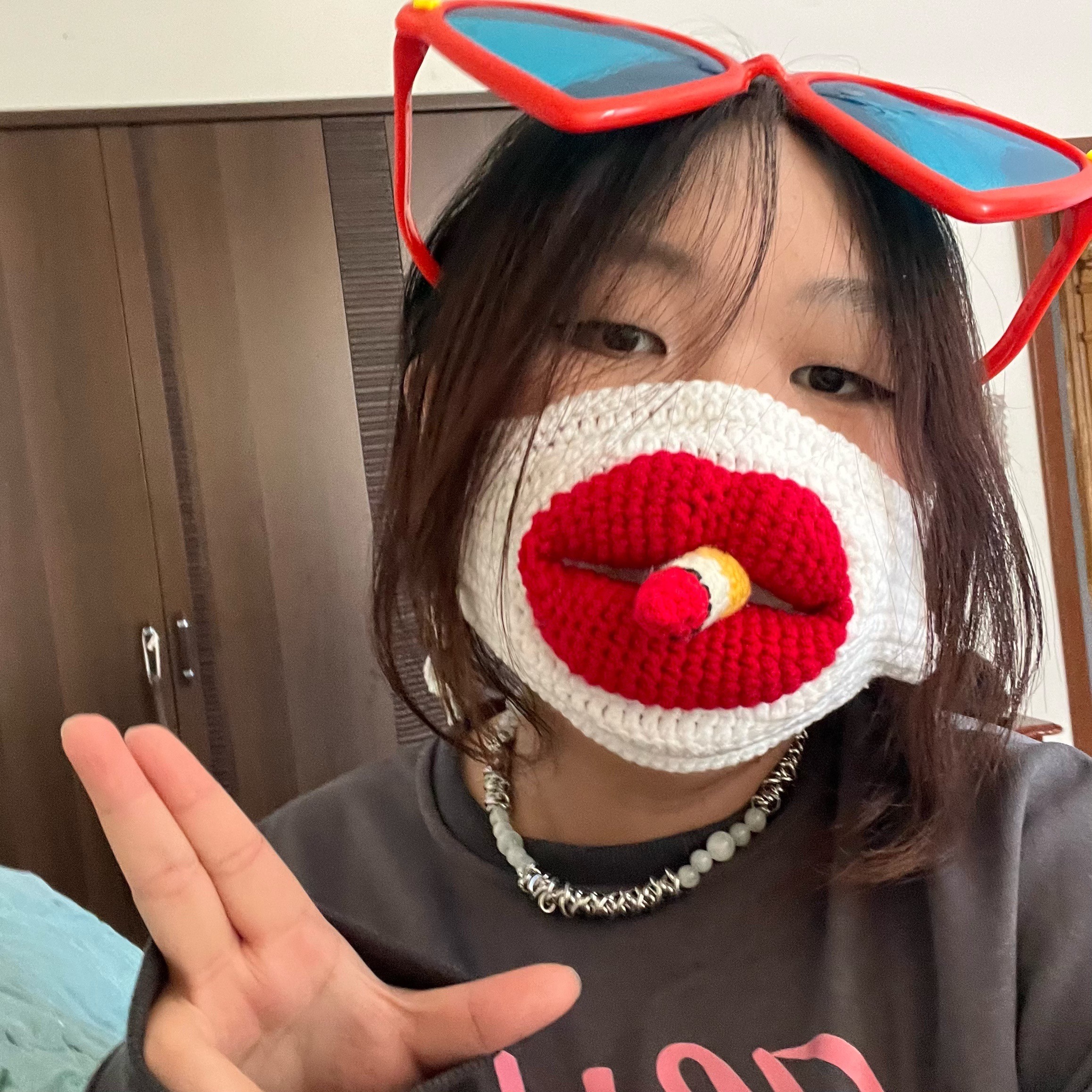 🤣Sausage Mouth Hand Knitted Mask👄