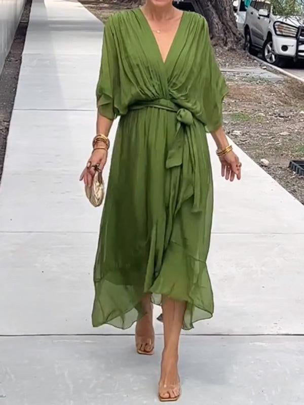 💥 - STYLISH AND ELEGANT V-NECK CHIFFON DRESS