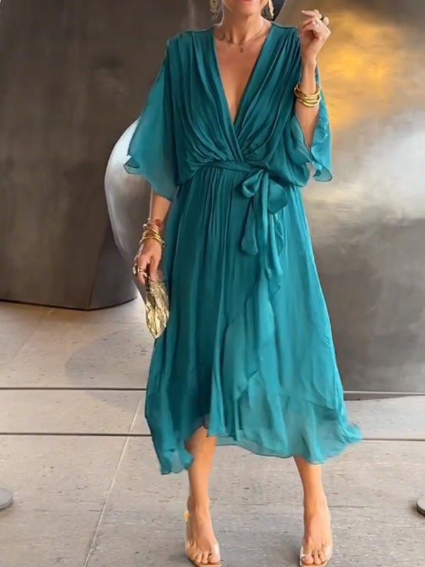 💥 - STYLISH AND ELEGANT V-NECK CHIFFON DRESS
