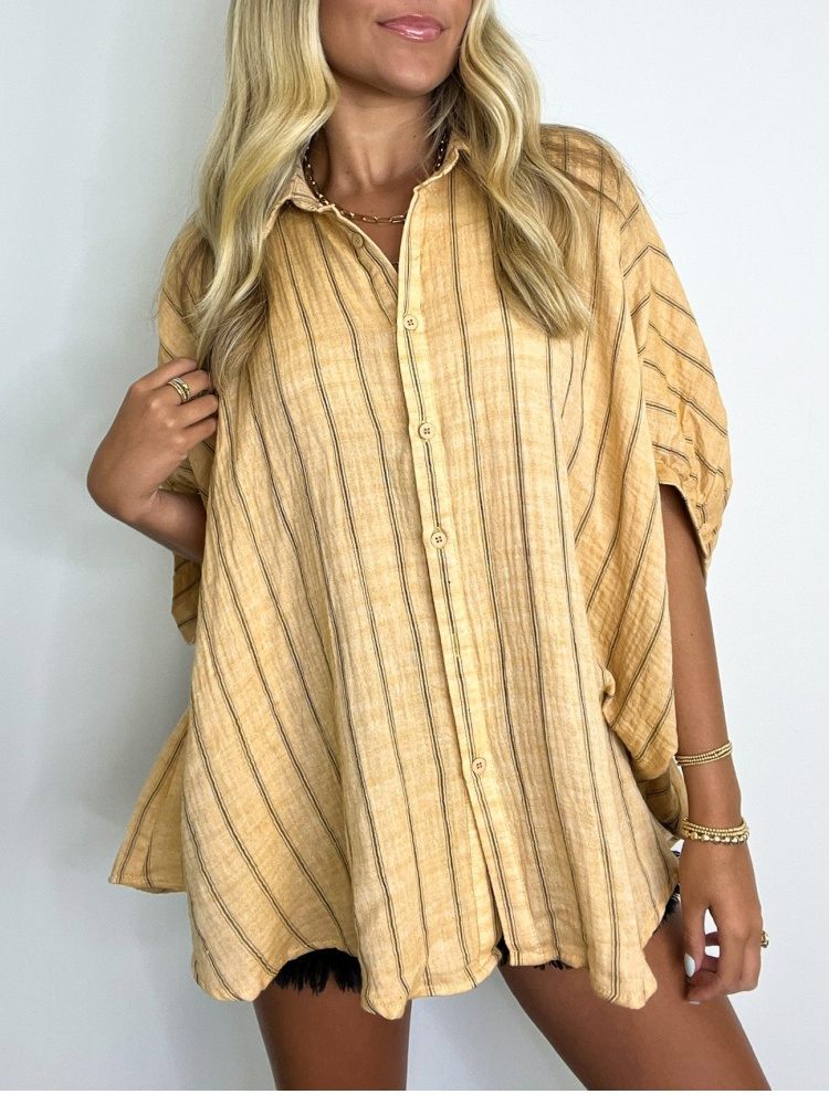 Women's Oversized Striped Button Down Top