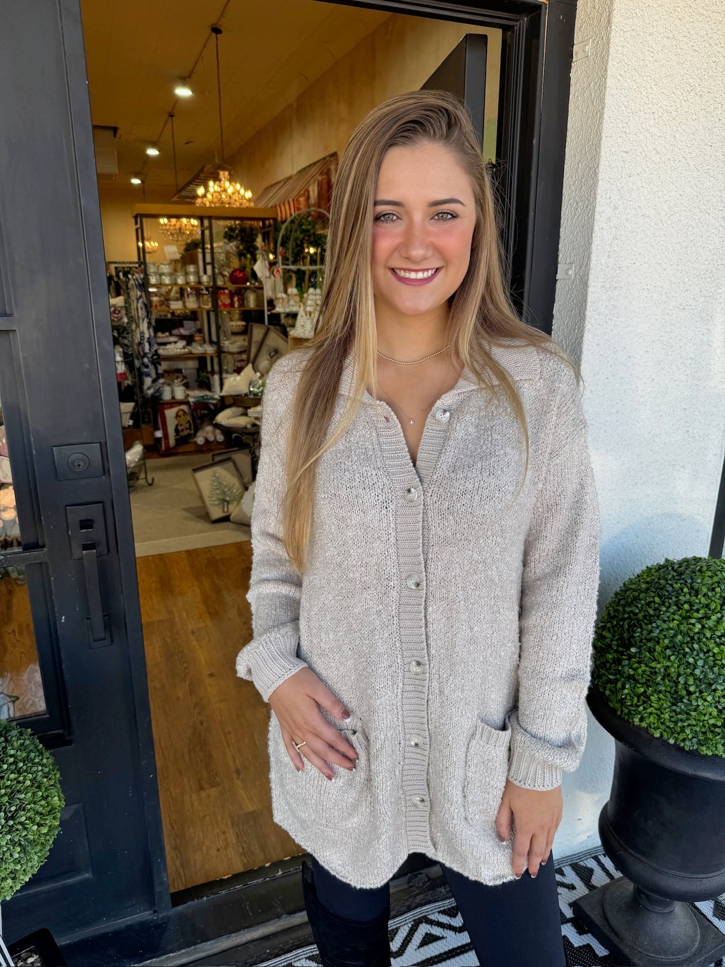 Button Pocket Knitted Cardigan