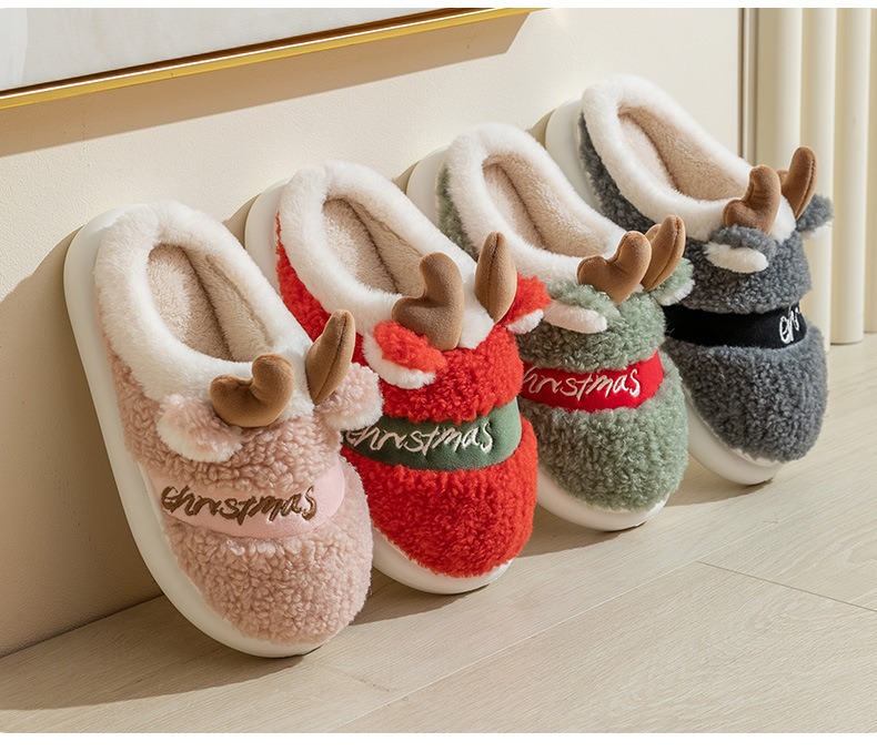 🎄HOT-SALE🎁Thick Sole Plush Christmas Elk Cotton Slippers