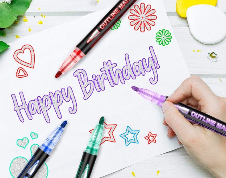 🎈Back-to-School🚌Colorful Double Line Outline Pen