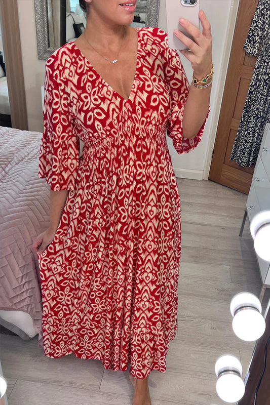 Casual Print V-neck Long Dress