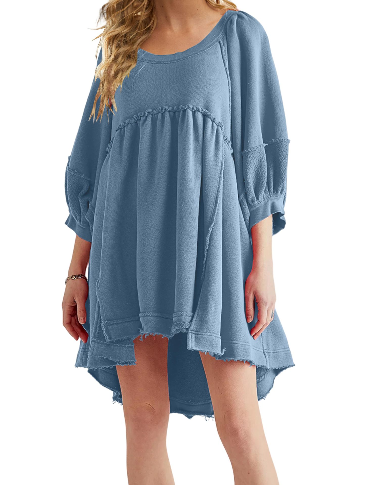 Women's round neck casual dress large fit raw edge hem(50% OFF🔥)