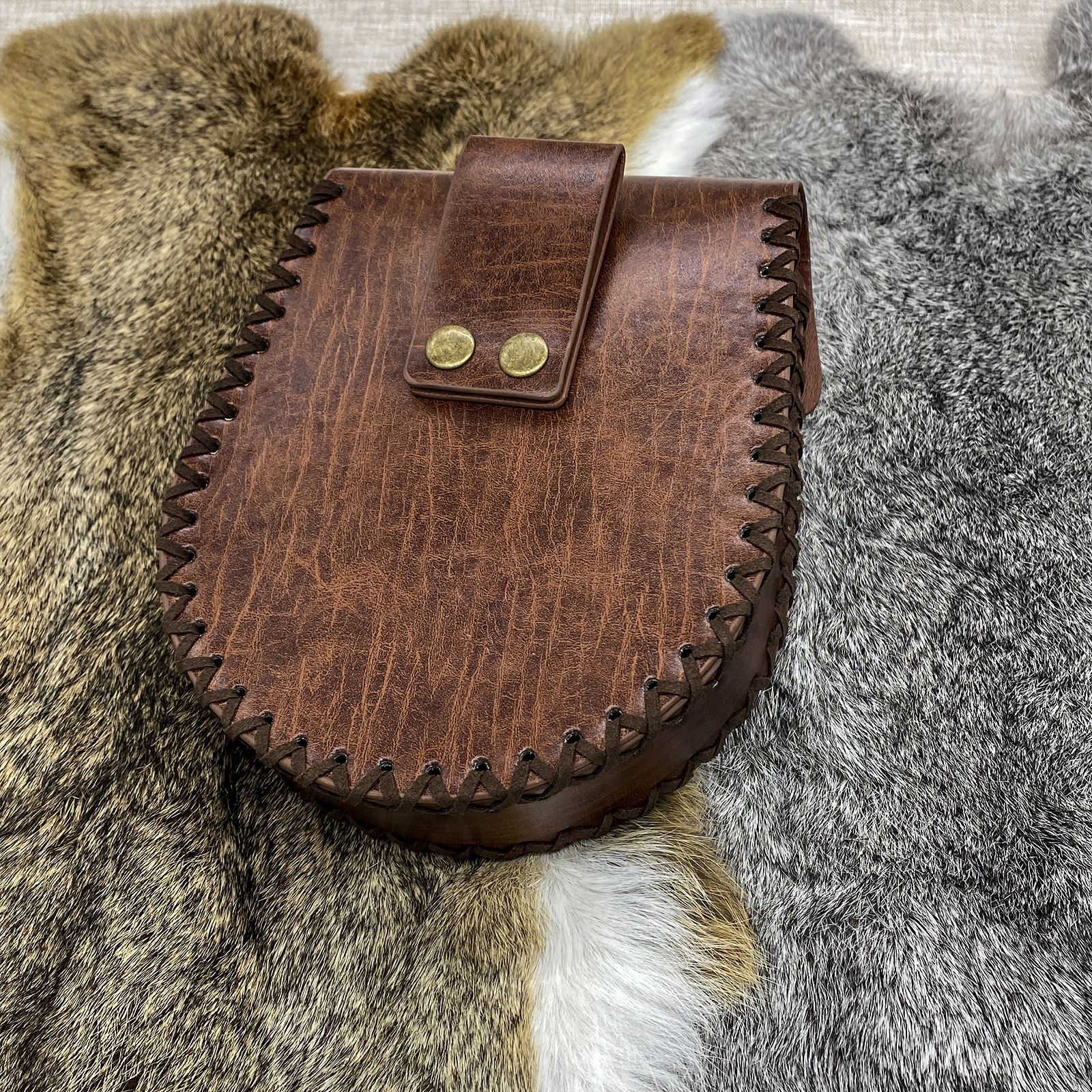 Vintage Medieval Nordic Embossed Leather Belt Bag