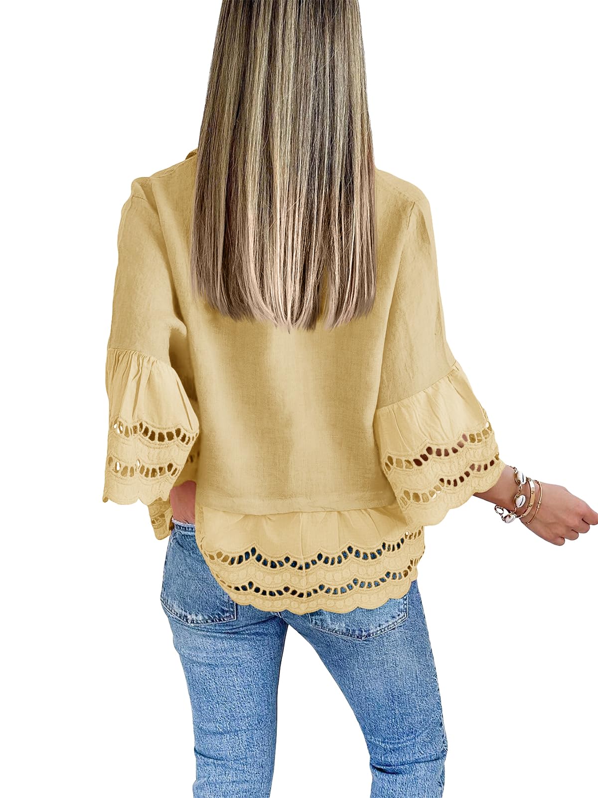 2024 New Chic Ruffle Hem Blouse with Hollow Out Design(Buy 2 10% OFF!!!）