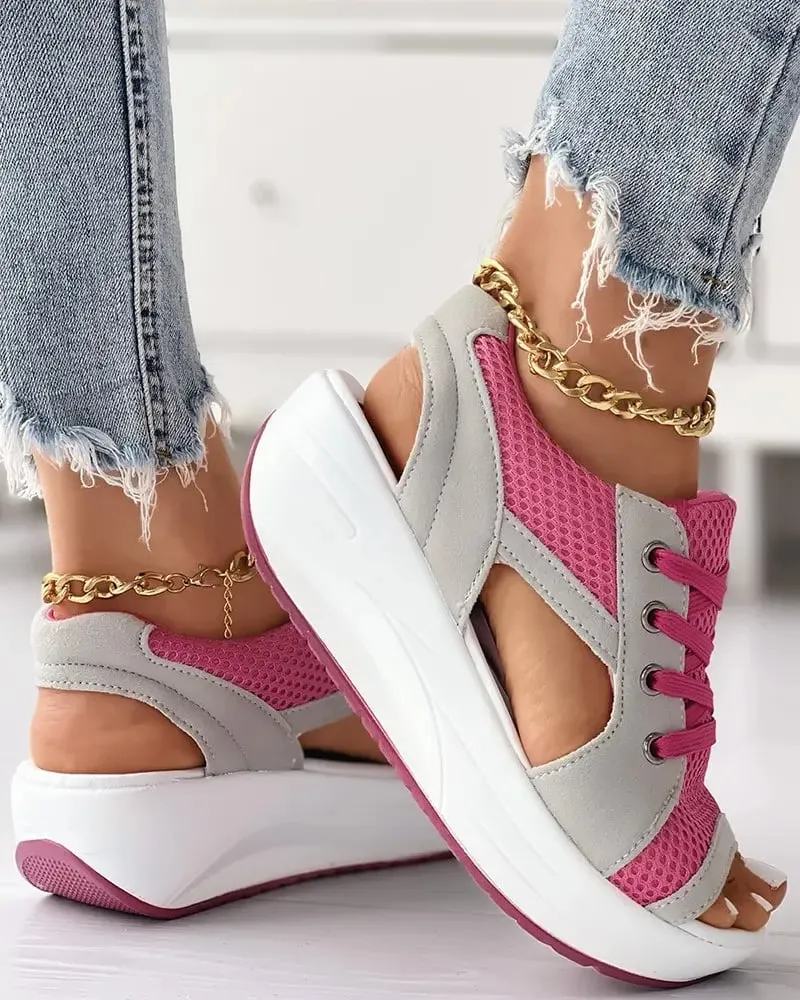💥Last Day Promotion 50% OFF🔥- Contrast Paneled Cutout Lace-up Muffin Sandals👡