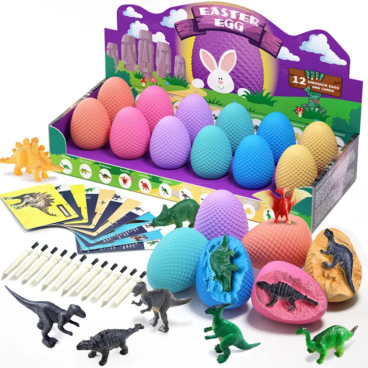 Dino Eggs Dig Kit with Toys for Kids - 12 Unique Dinosaur Eggs