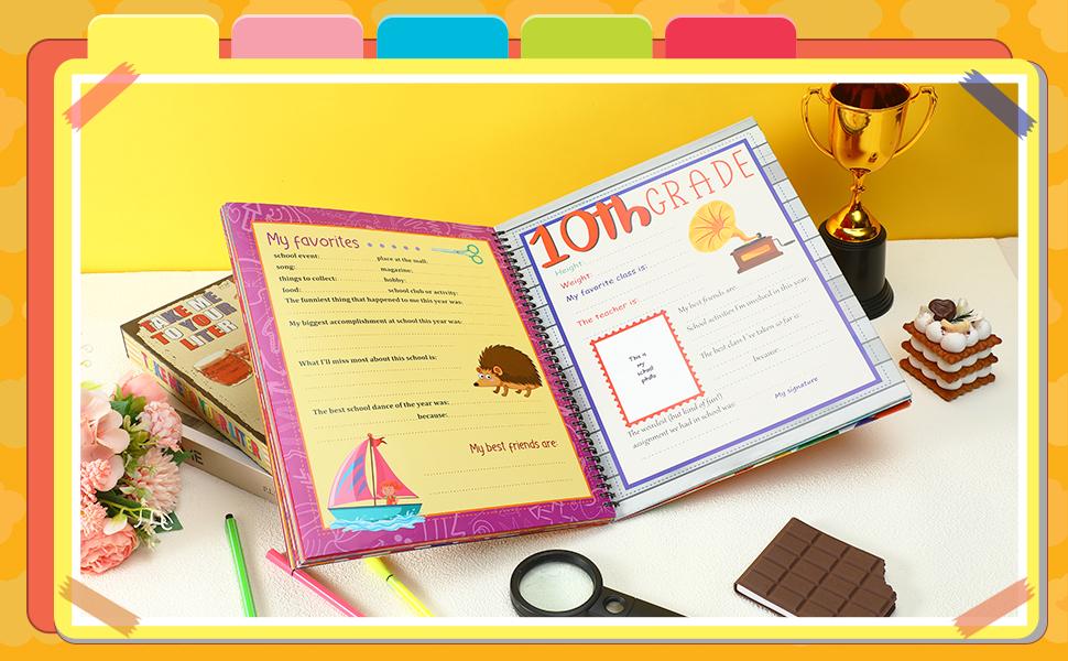 School Memory Book Preschool Back to School Gifts Keepsake for Kids Scrapbook Photo Memories from Preschool Through 12th Grade with 14 Pocket for Storage Portfolio Every Grade Pictures Campus Back to School Season Supplies