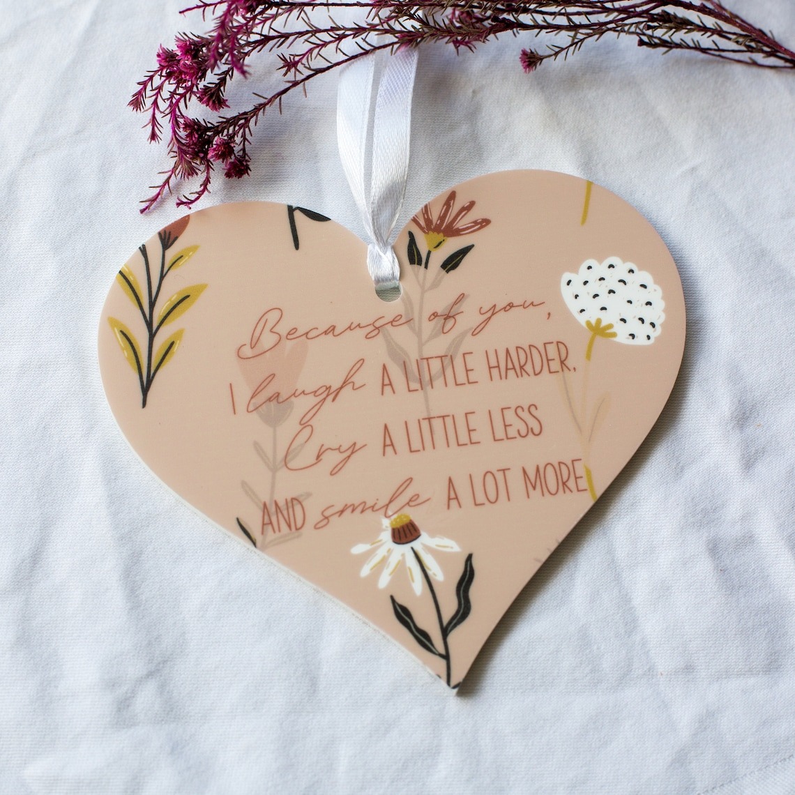 Friendship Floral Acrylic Hanging Heart Token