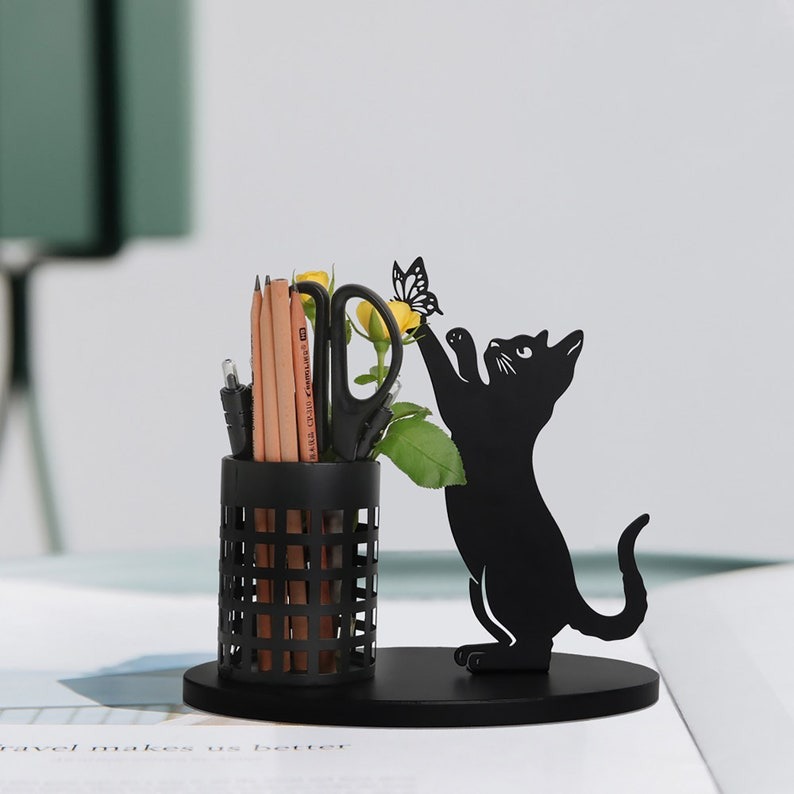 Best Gift - 😻Black Metal Cat Pen Holder