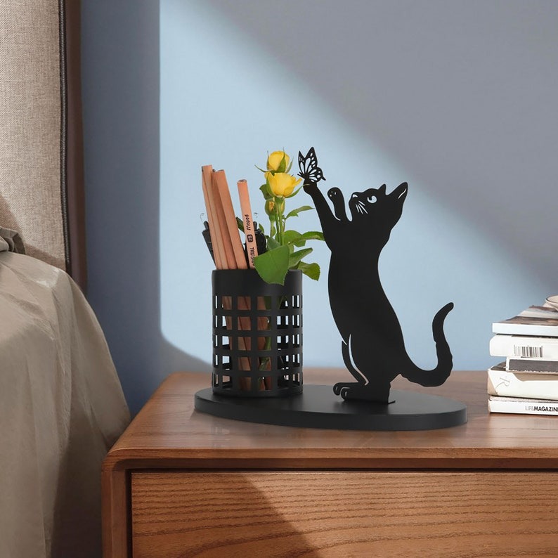 Best Gift - 😻Black Metal Cat Pen Holder