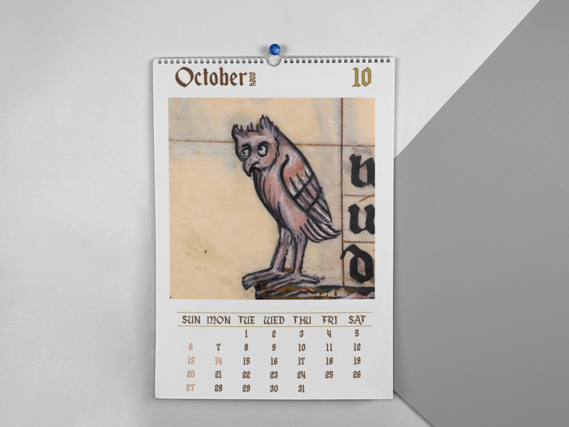 Funny Medieval Owl Paintings Calendar 2024