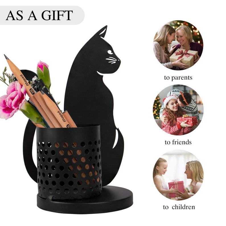 Best Gift - 😻Black Metal Cat Pen Holder