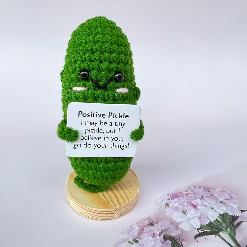 How freaking cute is this emotional support pickle?! Handmade crochet