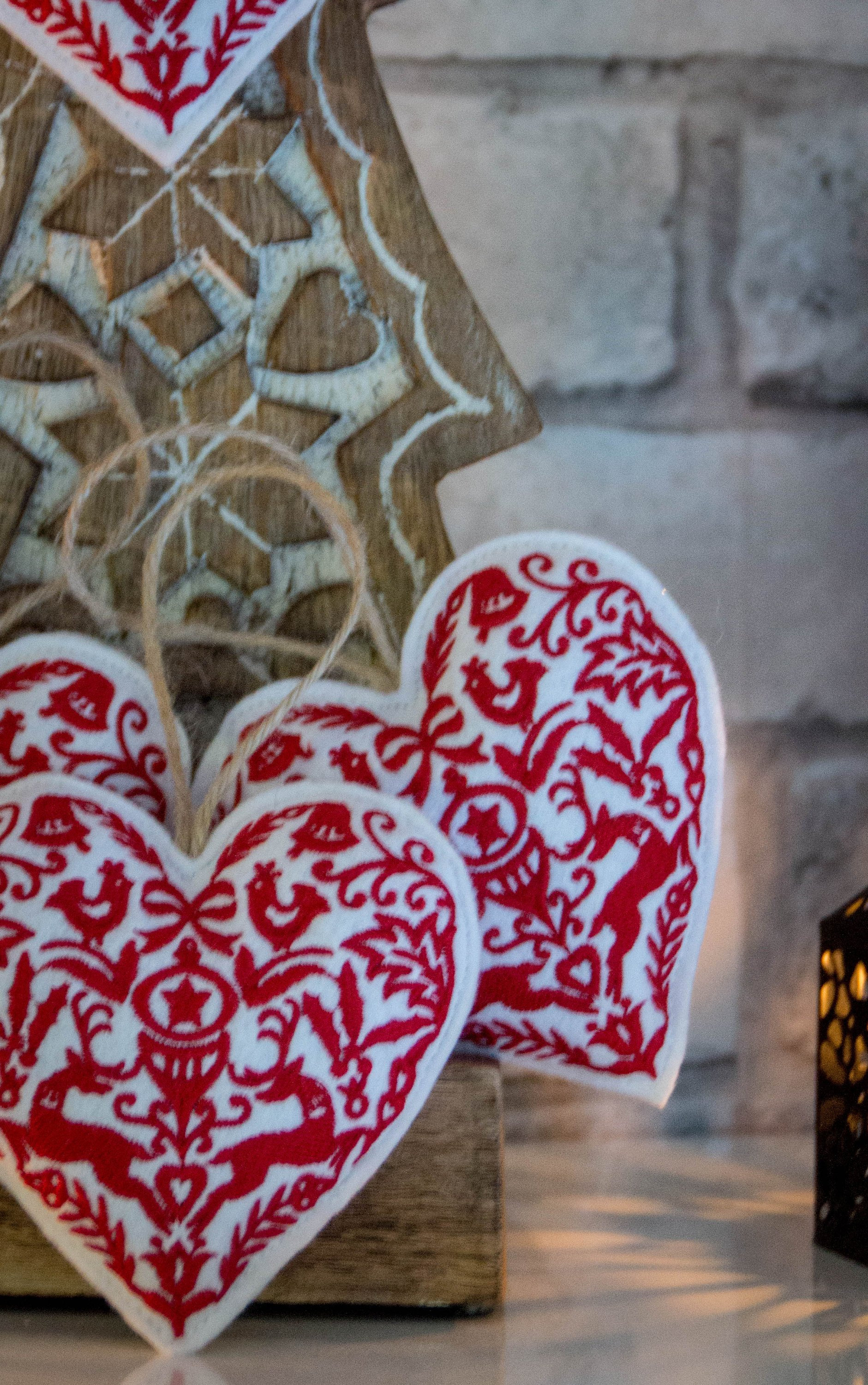 Handmade Christmas Hearts Ornaments