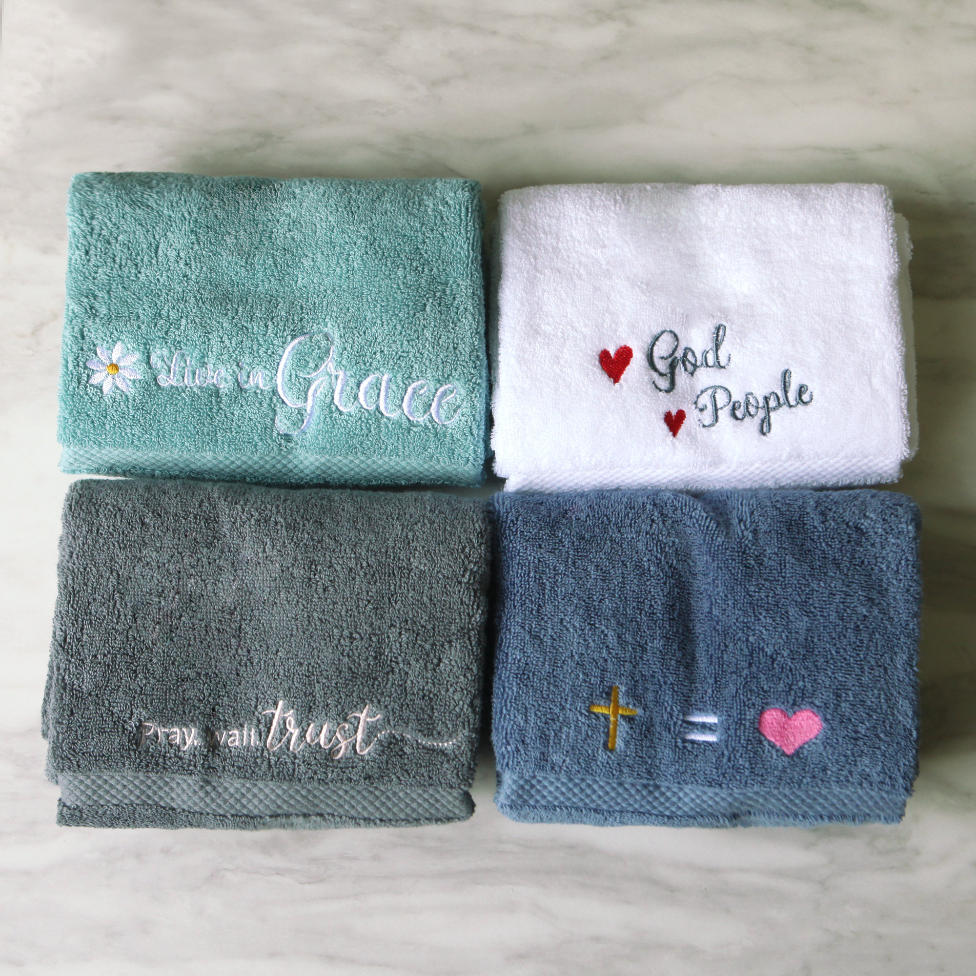 Embroidery Hand Towel Unique Christian Gift 4 Colours