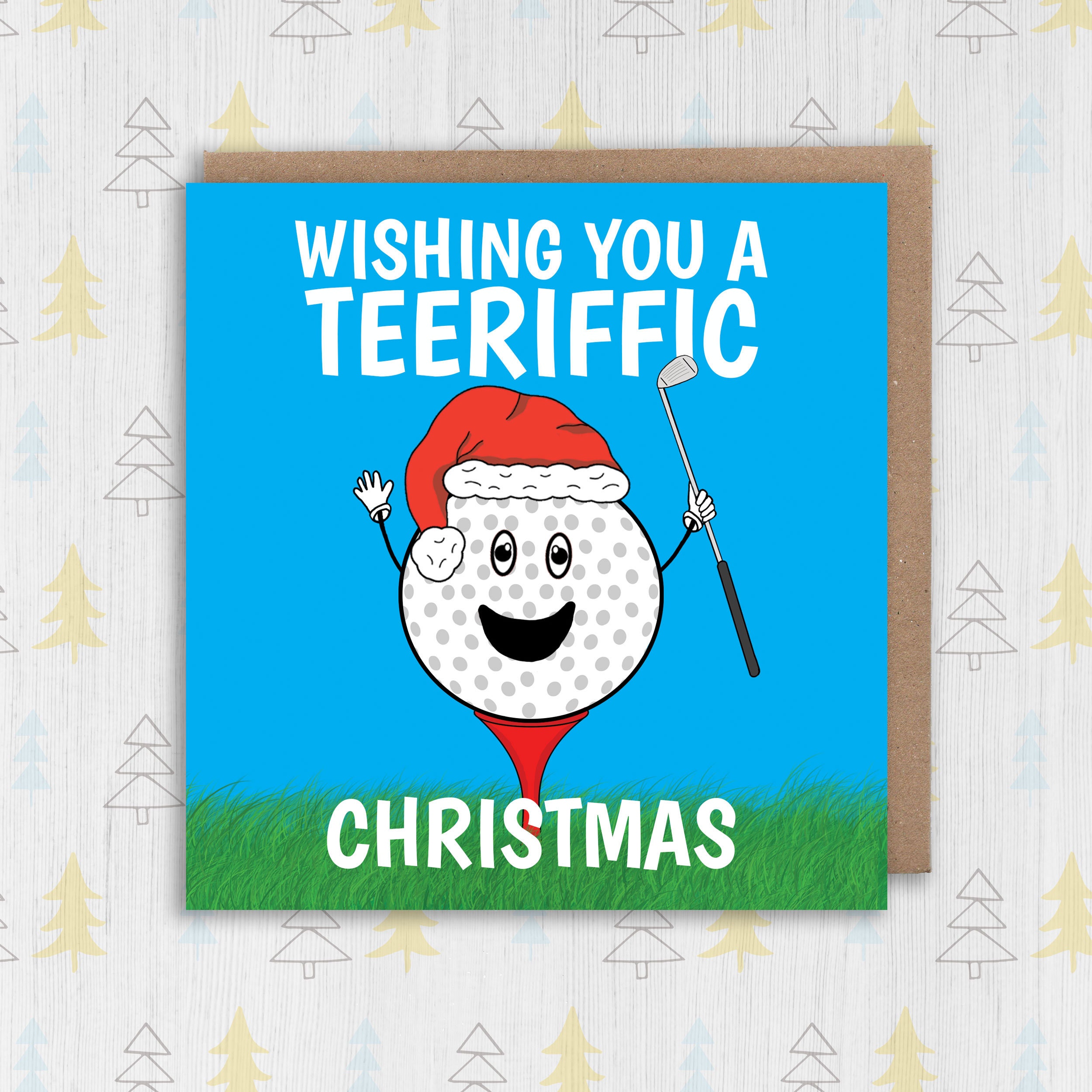 Wishing you a teeriffic Christmas funny golf-themed card 