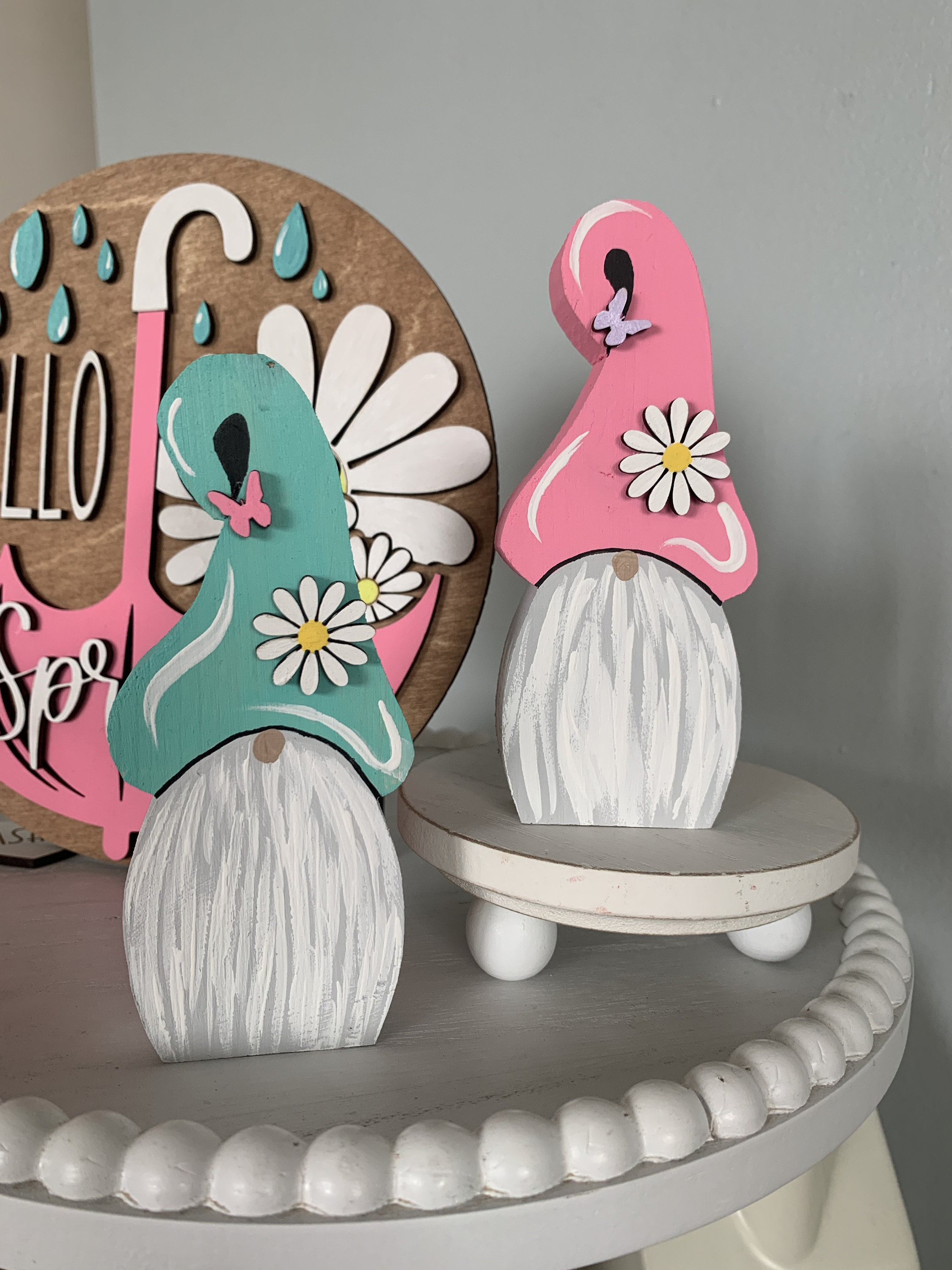 Spring Gnome Tiered Tray Decor