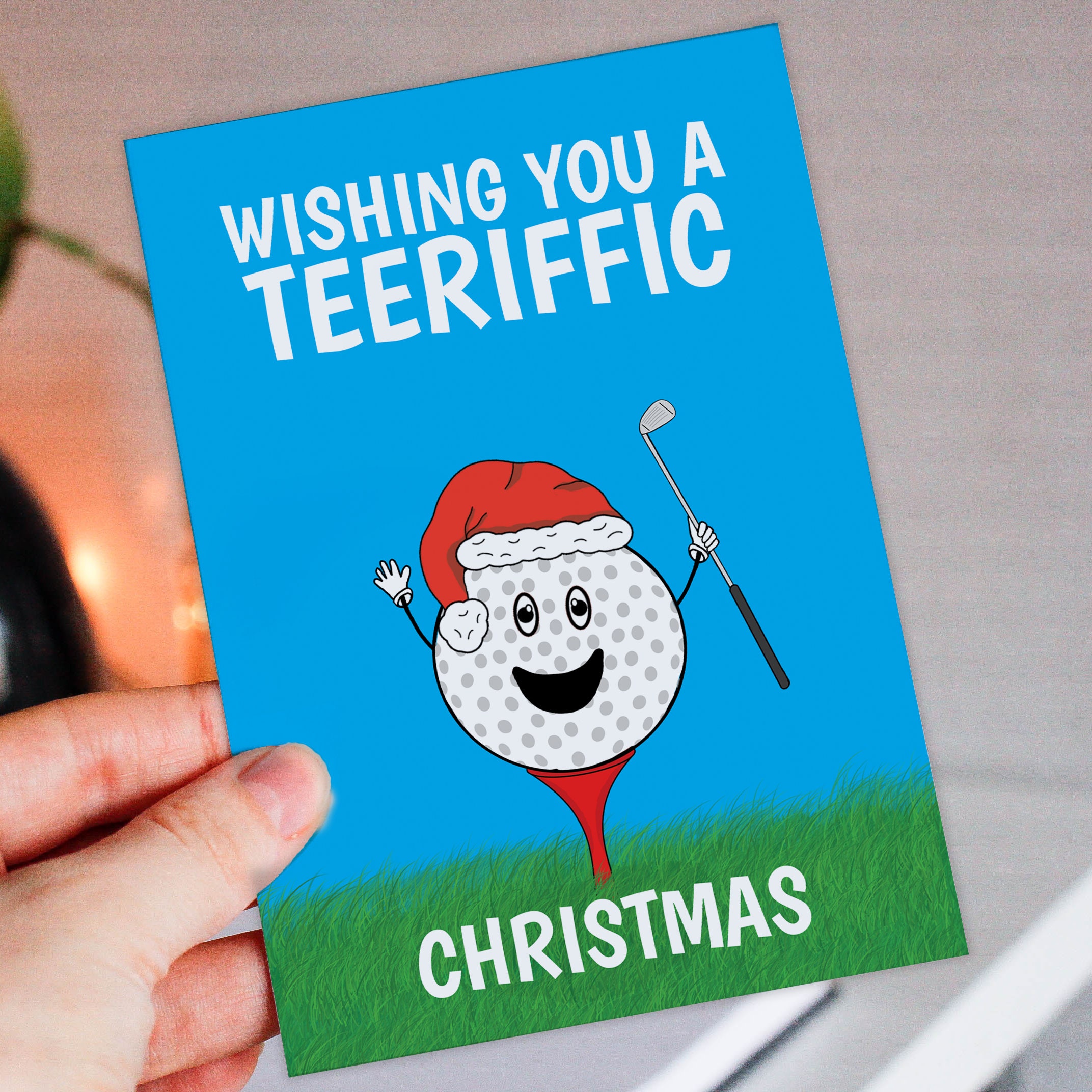 Wishing you a teeriffic Christmas funny golf-themed card 