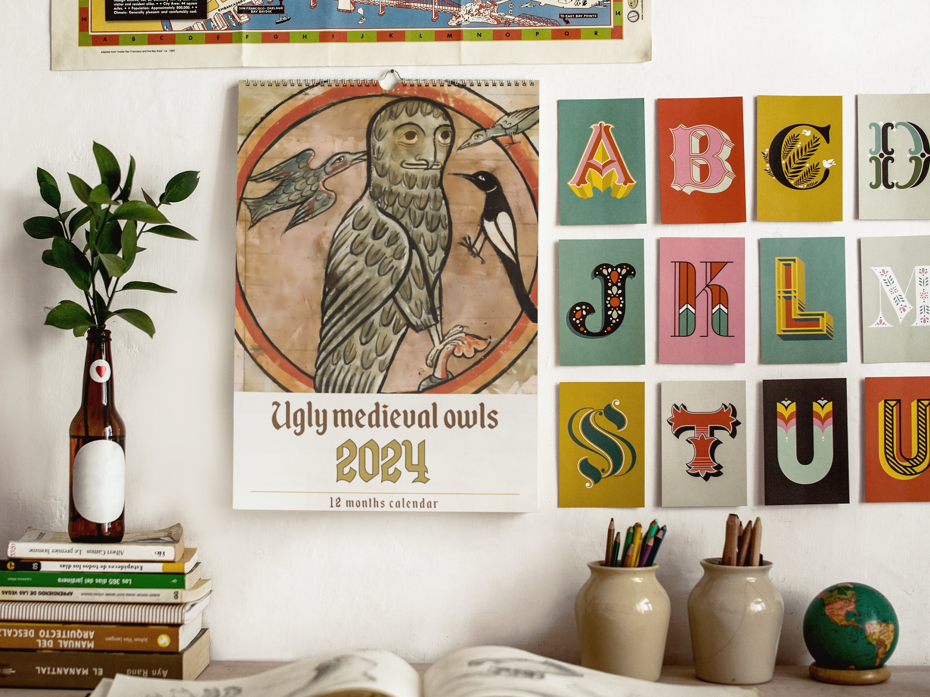 Funny Medieval Owl Paintings Calendar 2024