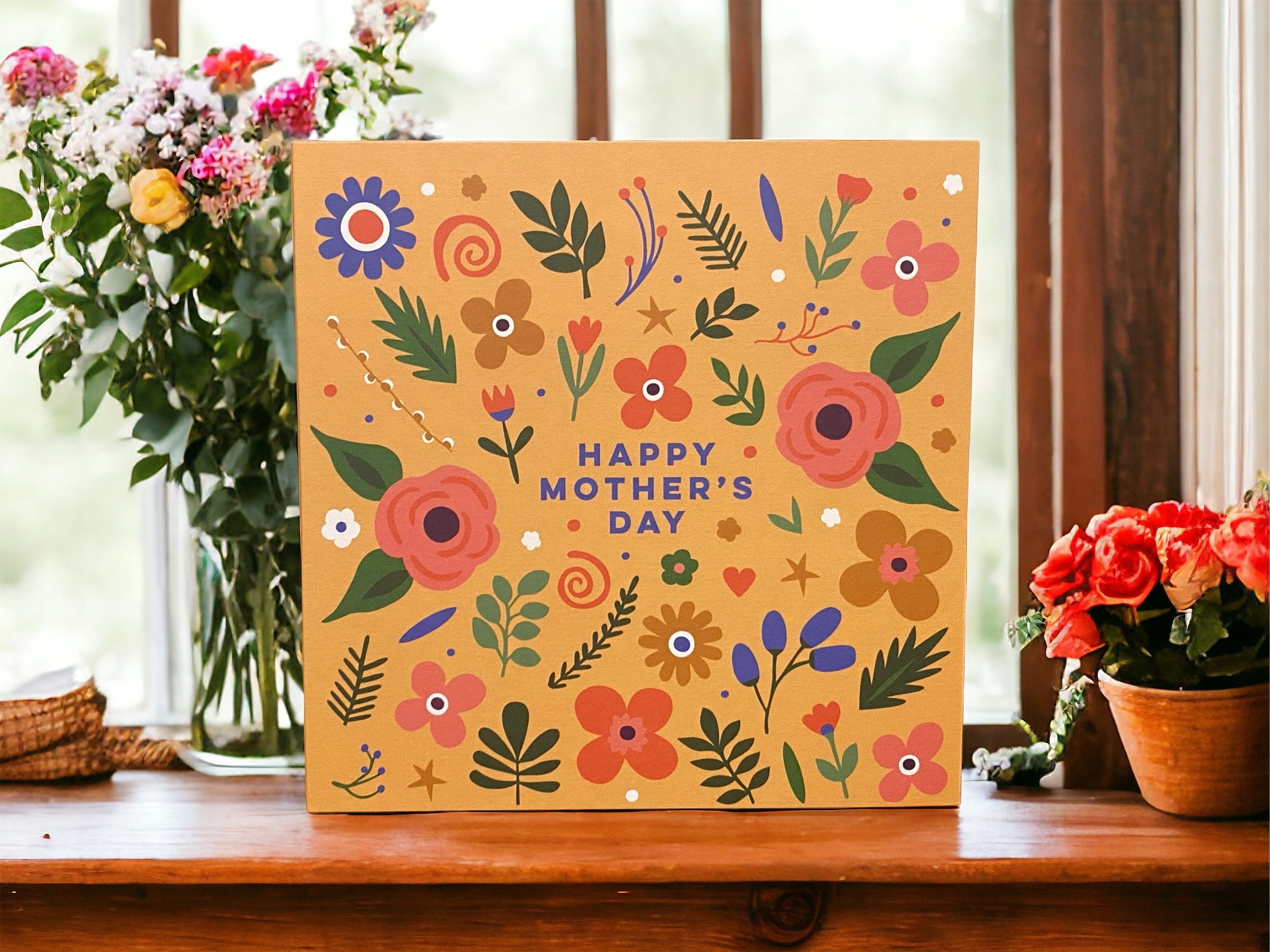 Vibrant Flowers and Leaves Mother’s Day Wooden Sign