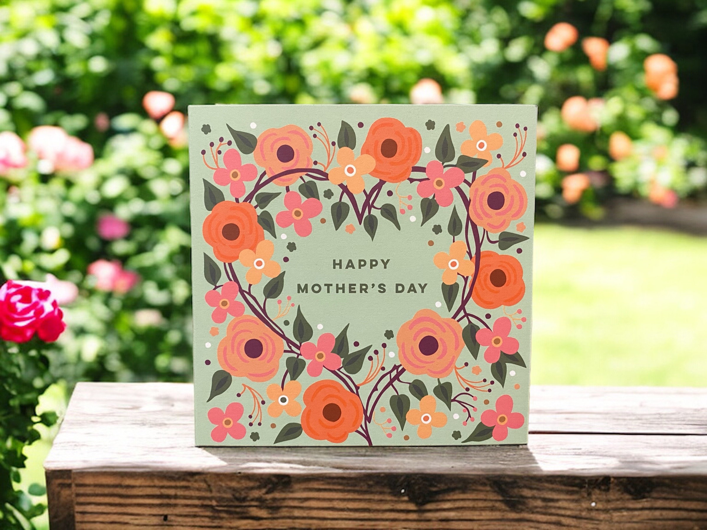 Vibrant Flowers and Leaves Mother’s Day Wooden Sign