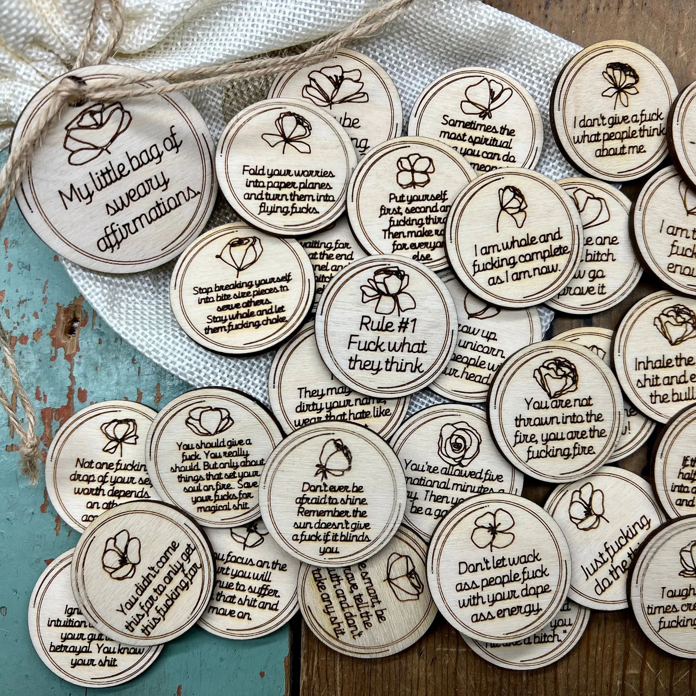 🙌Improper affirmation wooden sign【A set of 31 pieces】