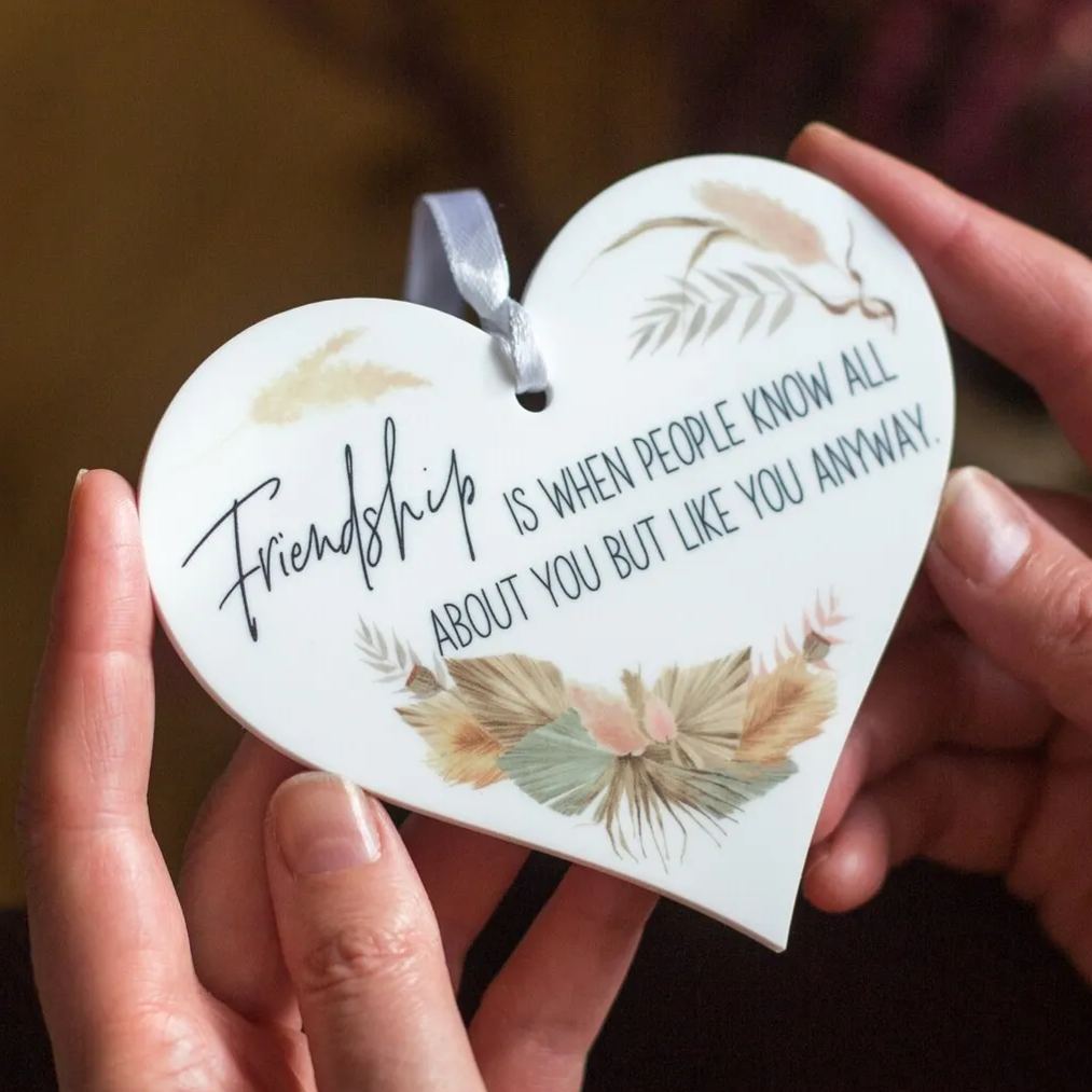 Friendship Floral Acrylic Hanging Heart Token