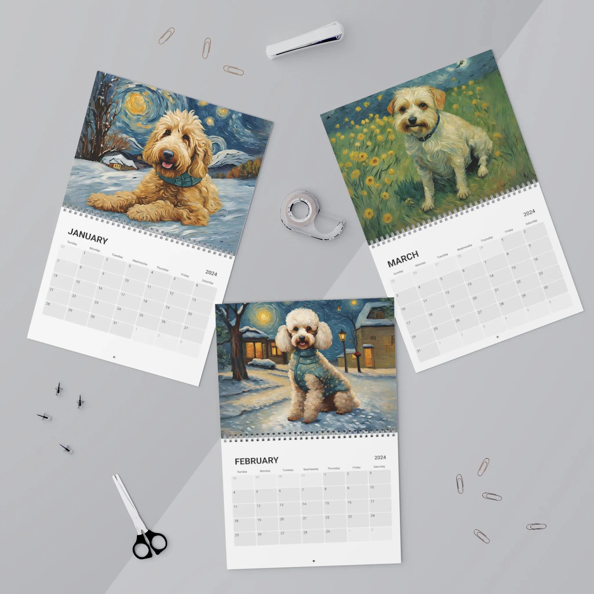 2024 Dog Wall Calendar - Adorable Dog Art Prints