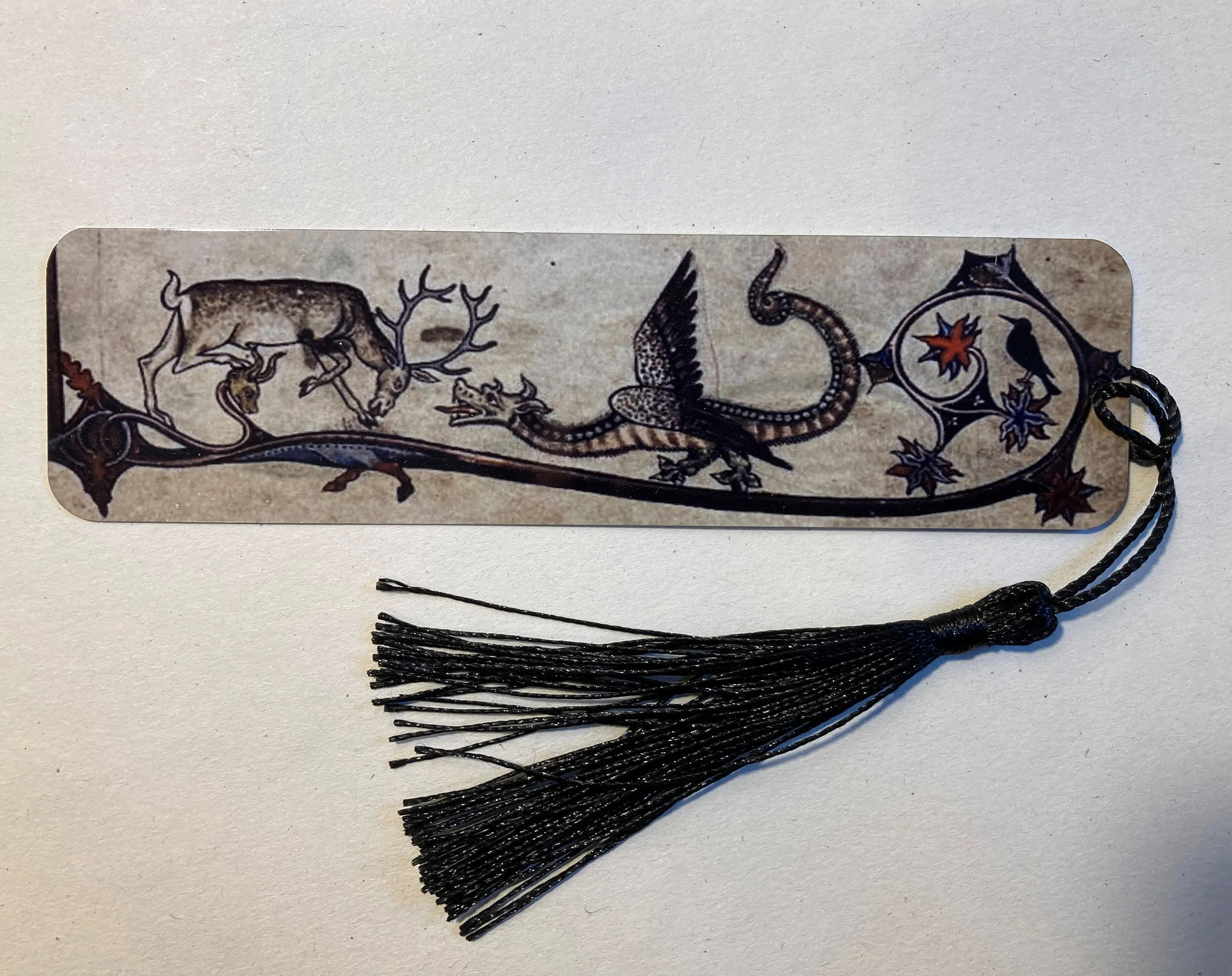 Medieval book narration painted pattern metal bookmark