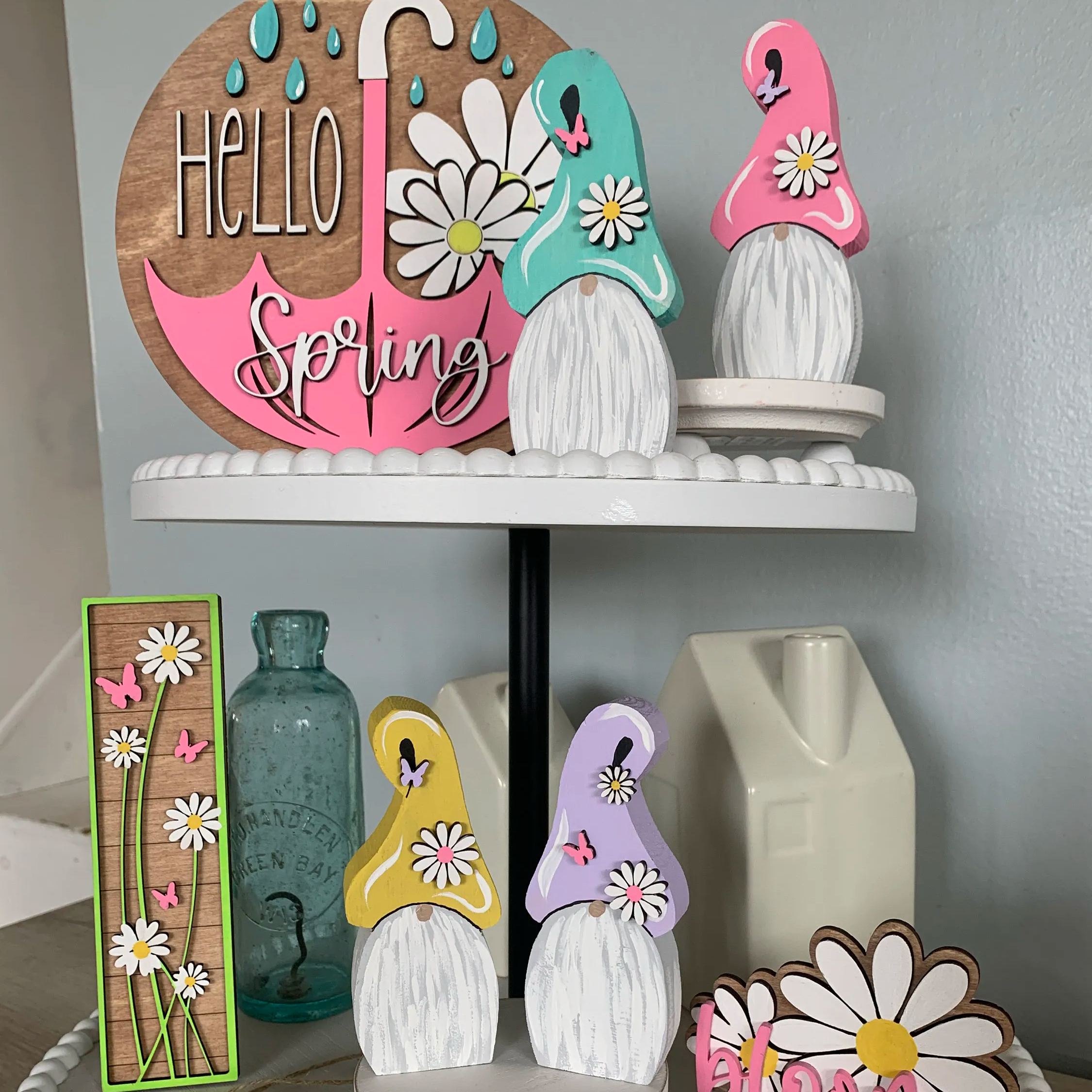 Spring Gnome Tiered Tray Decor